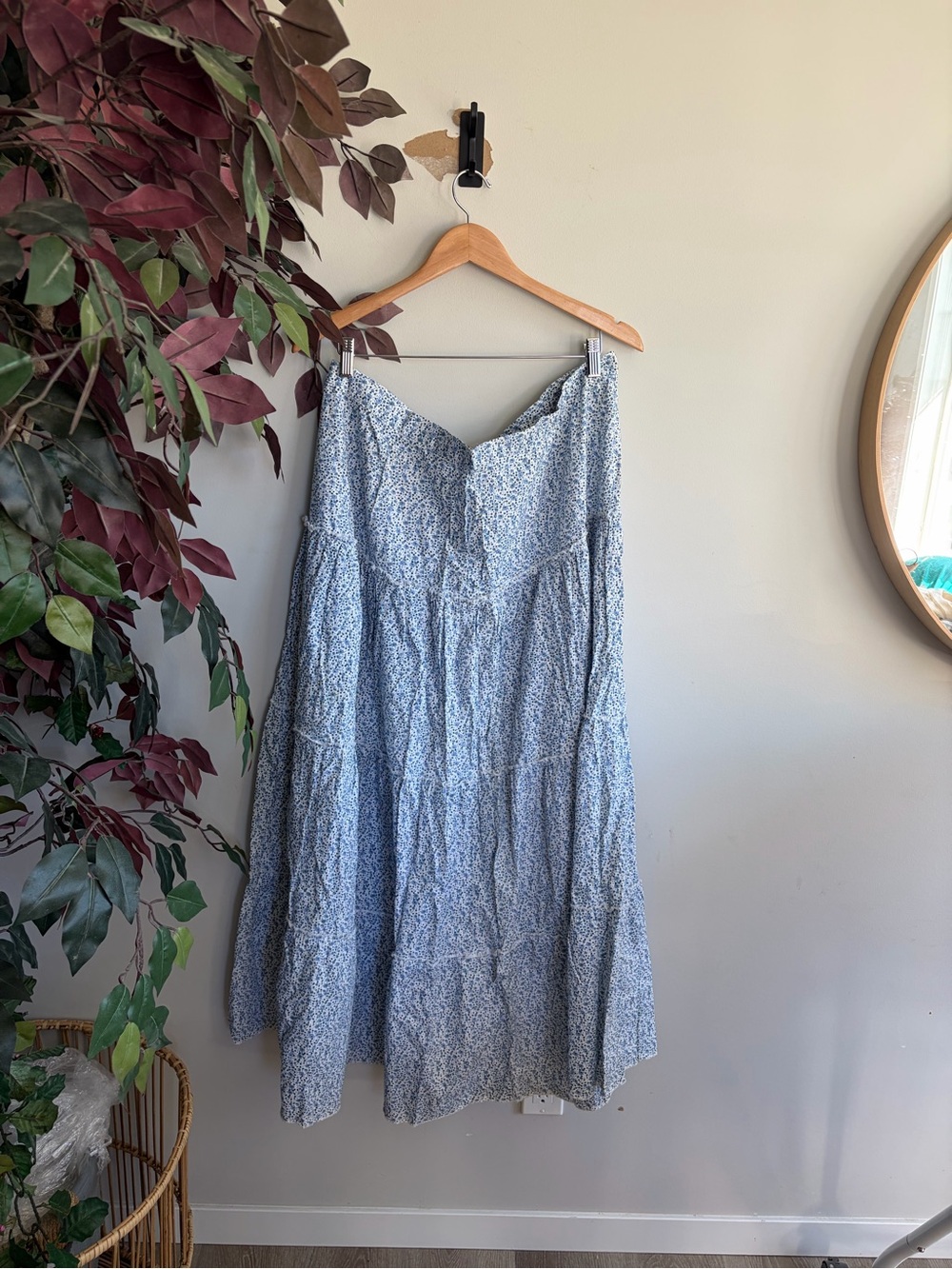 Vintage Light Blue Floral Maxi Skirt